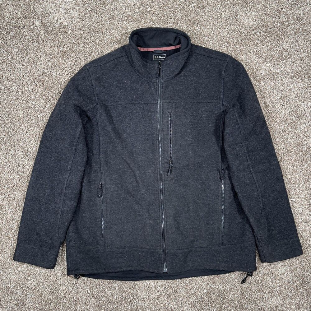 L.L. Bean Wool Softshell Jacket Mens XLT Gray Back Full Zip Pockets Outdoor